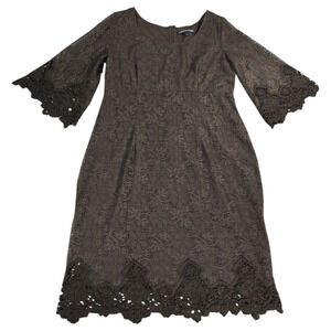 Chris McLaughlin Wom 14 Brown Lace Romantic Hippie Whimsigoth Dress Bell Sleeve